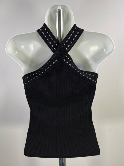 White House Black Market Women’s Black Cutout Trim Halter Sweater - S