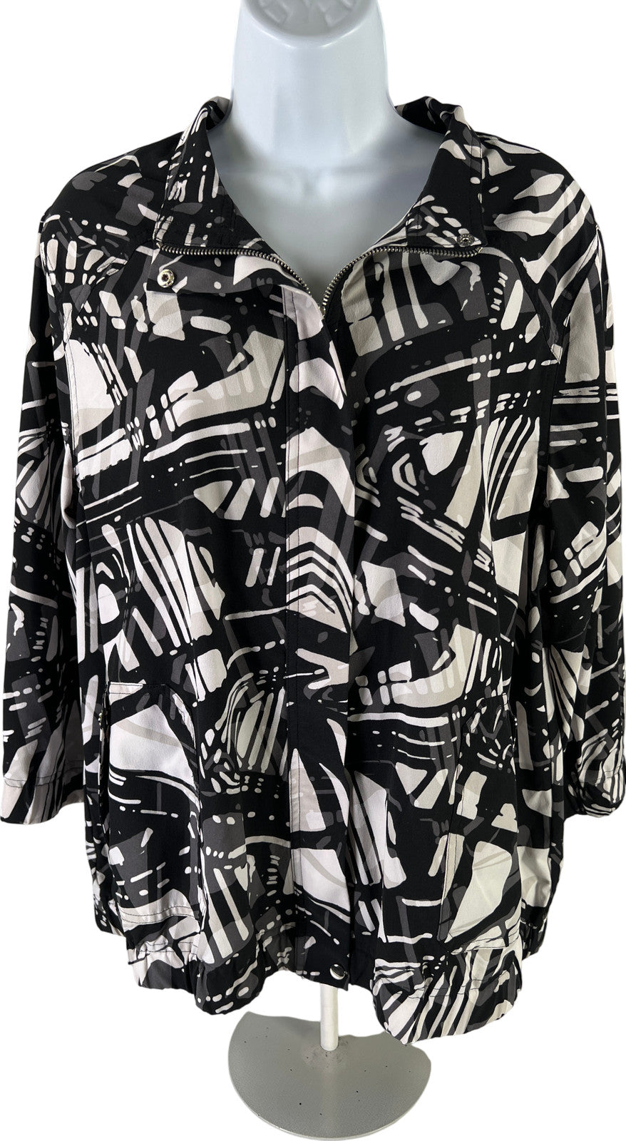 Zenergy by Chico’s Women’s Black/White 3/4 Sleeve Full Zip Jacket - 2/US L