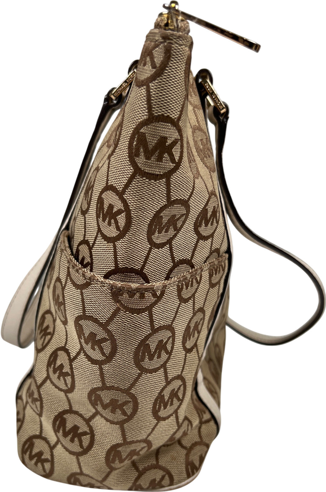 Michael Kors Women’s Beige Logo Canvas Jet Set East/West Shoulder Bag Purse