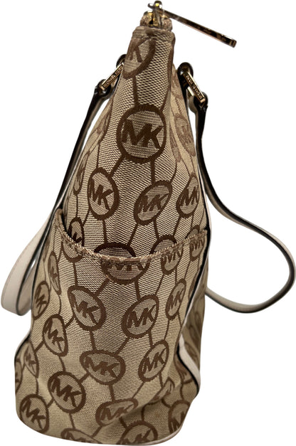 Michael Kors Women’s Beige Logo Canvas Jet Set East/West Shoulder Bag Purse