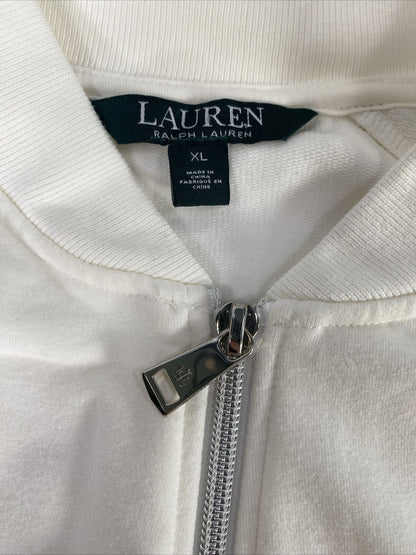 LAUREN Ralph Lauren Women's White Mesh Sleeve Full Zip Sweatshirt - XL