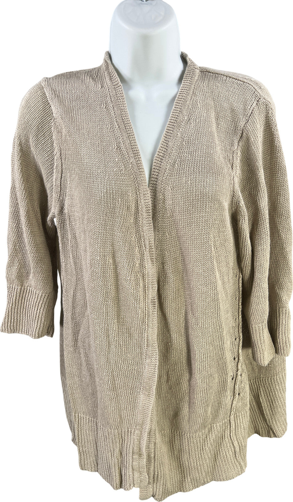 J.Jill Women’s Beige 1/2 Sleeve Linen Open Cardigan Sweater - M