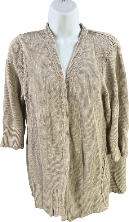 J.Jill Women’s Beige 1/2 Sleeve Linen Open Cardigan Sweater - M