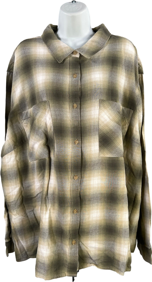 Ana Women’s Green Plaid Long Sleeve Button Up Flannel Shirt - Plus 4X