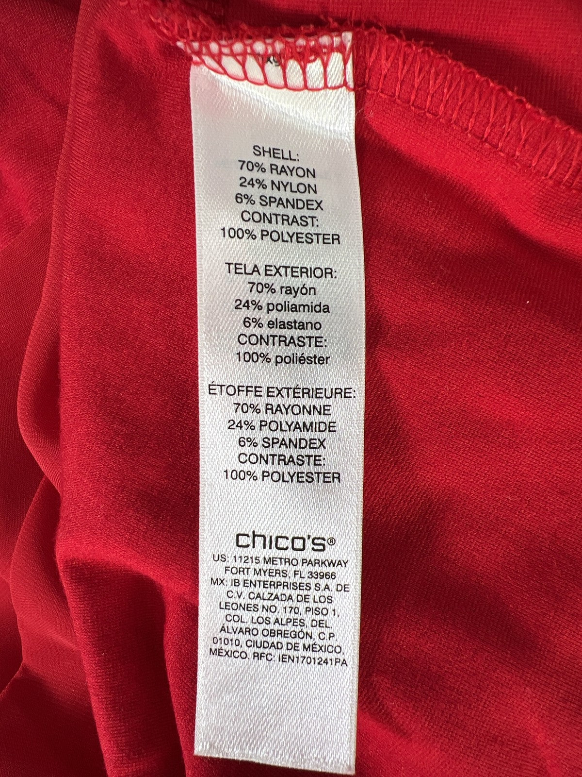 Chico’s Women’s Red 3/4 Sleeve Tiered Bottom Knit Top - 3/US XL