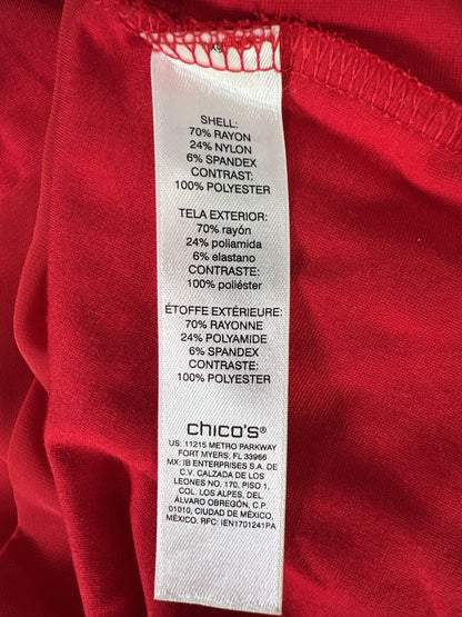 Chico’s Women’s Red 3/4 Sleeve Tiered Bottom Knit Top - 3/US XL