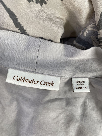 NUEVA chaqueta con estampado de borde de seda gris de Coldwater Creek para mujer - M