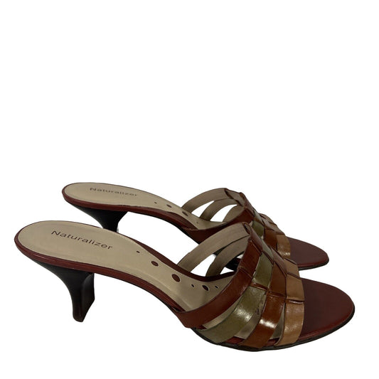 Naturalizer Women's Brown Leather Open Toe Heels - 9.5 ww Wide