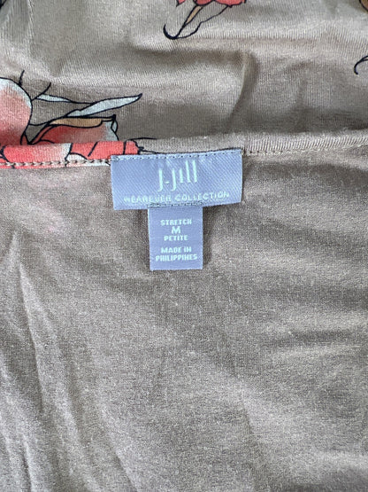 J.Jill Women’s Brown Floral Wearever Collection Long Sleeve Shirt - M Petite