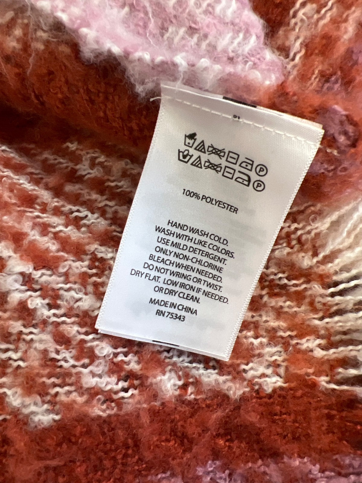 Max Studio Women’s Brick Red/White Plaid Poncho Sweater - One Size