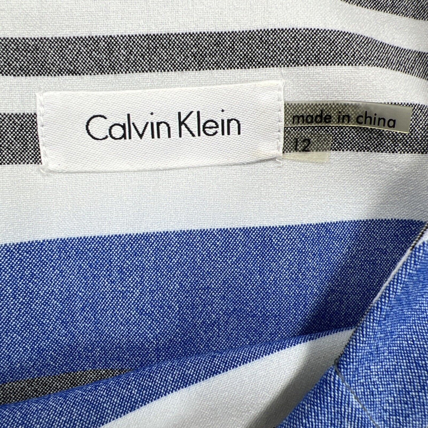 Calvin Klein Women's Gray/Blue Striped Sleeveless Sheath Dress - 12