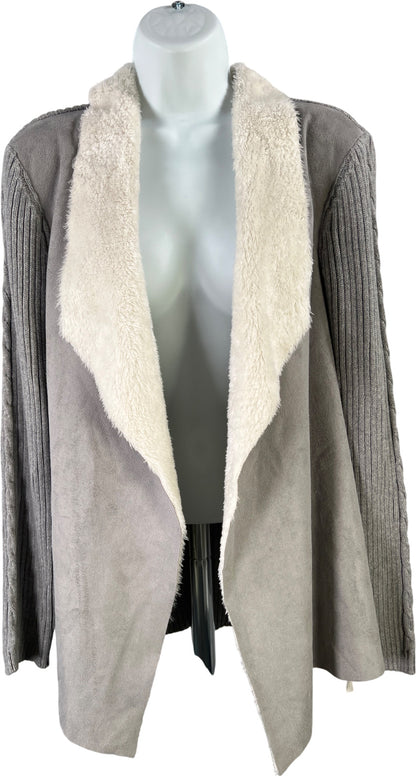 Alfred Dunner Women’s Gray Fuzzy Trim Open Cardigan Sweater - 16