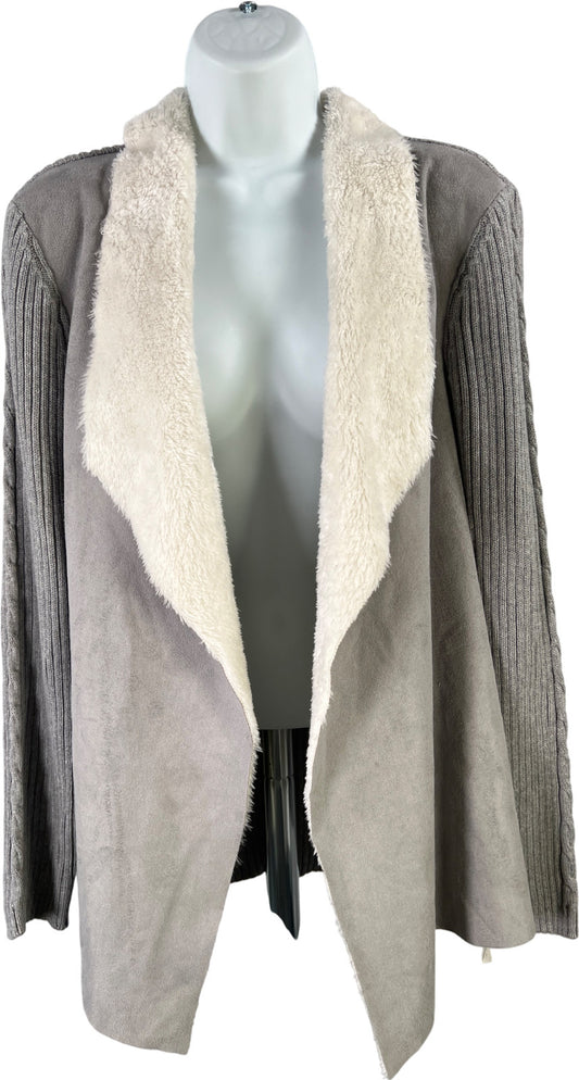 Alfred Dunner Women’s Gray Fuzzy Trim Open Cardigan Sweater - 16