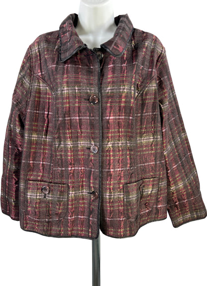 Chico’s Women’s Purple/Gray Plaid Long Sleeve Button Up Basic Jacket - 3/US XL