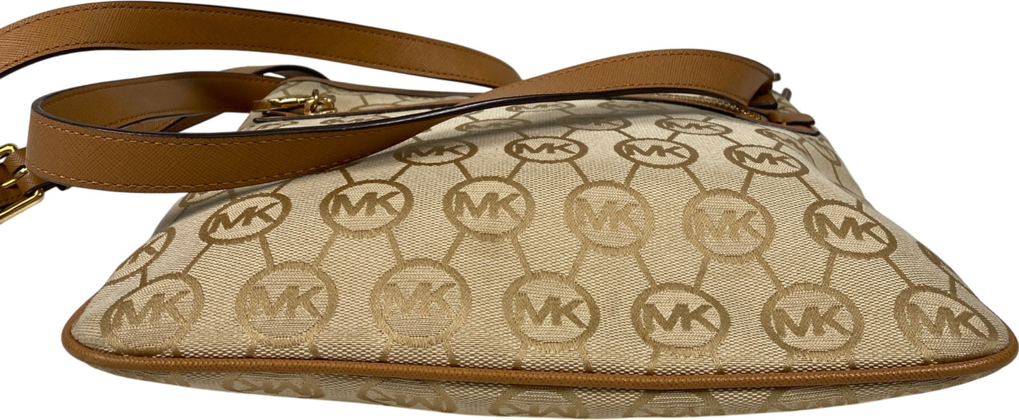 Michael Kors Women’s Beige/Brown Jet Set Signature Zip Close Crossbody Purse