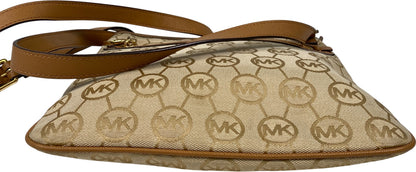 Michael Kors Women’s Beige/Brown Jet Set Signature Zip Close Crossbody Purse