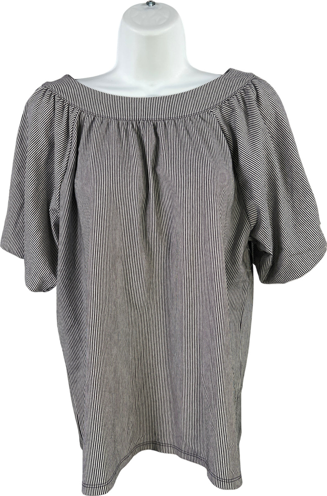 Ann Taylor Women’s Black/White Striped Short Puff Sleeve Blouse - S