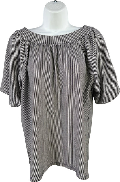 Ann Taylor Women’s Black/White Striped Short Puff Sleeve Blouse - S