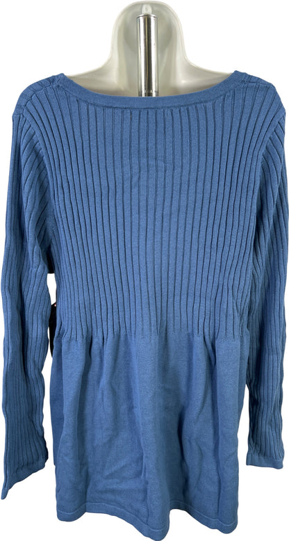 Jessica London Women’s Blue Ribbed Long Sleeve Sweater - 18/20 L