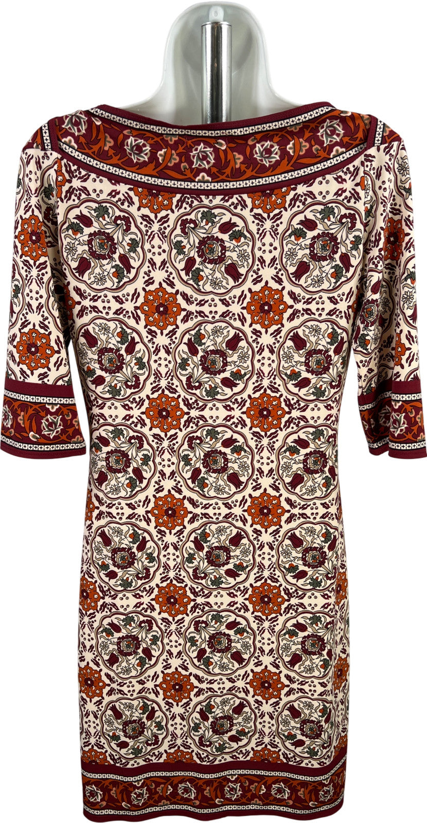 Max Studio Women’s Burgundy/Ivory Short Sleeve Sheath Dress - M