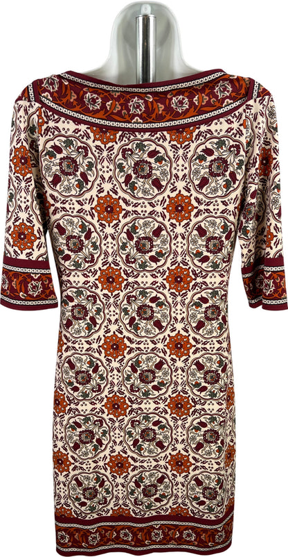 Max Studio Women’s Burgundy/Ivory Short Sleeve Sheath Dress - M