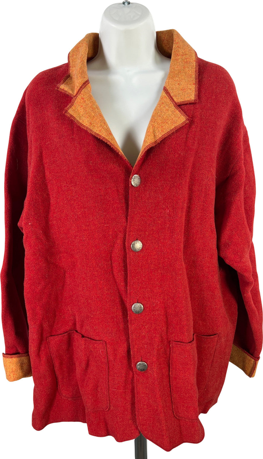 Chico’s Design Women’s Red/Orange Wool Long Sleeve Button Up Jacket - 3/US XL