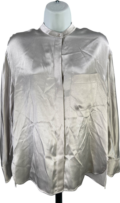 Vince Women’s Gray Satin Silk Long Sleeve Button Up Shirt - XS