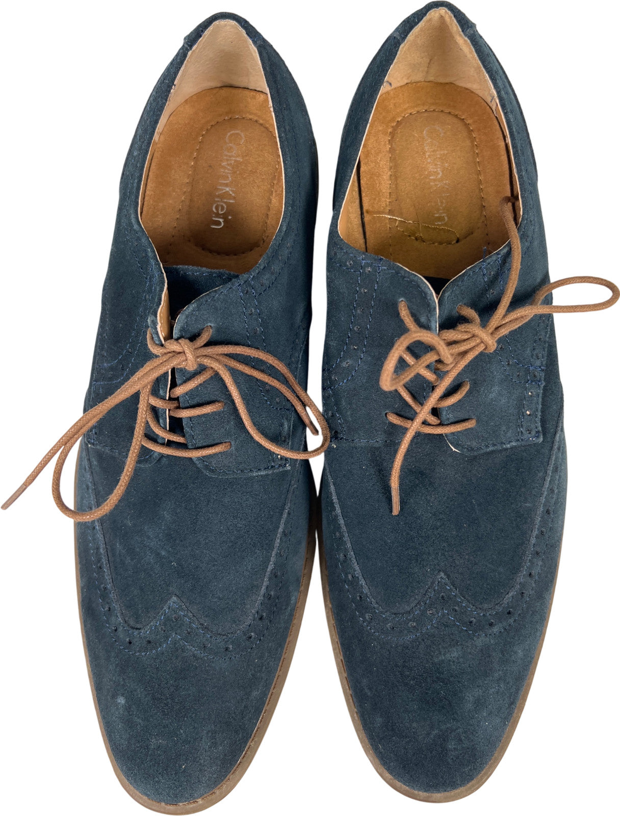 Calvin Klein Men’s Blue Suede Wingtip Oxford Dress Shoes - 11.5