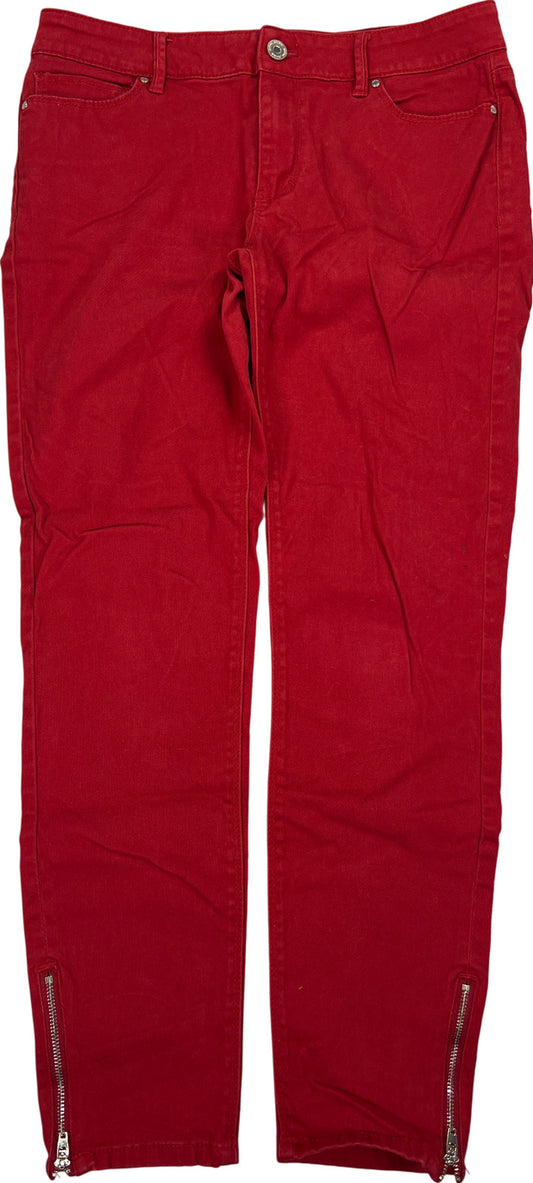 White House Black Market Women’s Red Zipper Ankle The Skimmer Jeans - 4