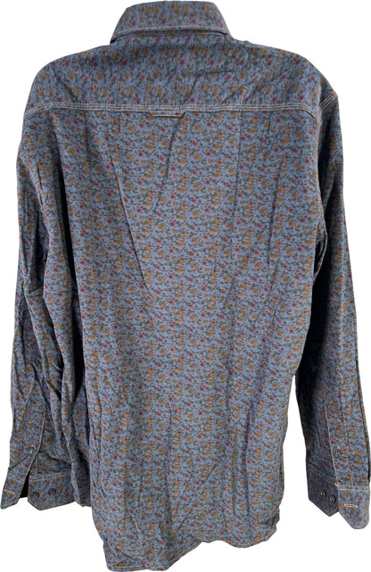 Johnstock and Murphy Men’s Blue Floral Corduroy Button Up Shirt - L