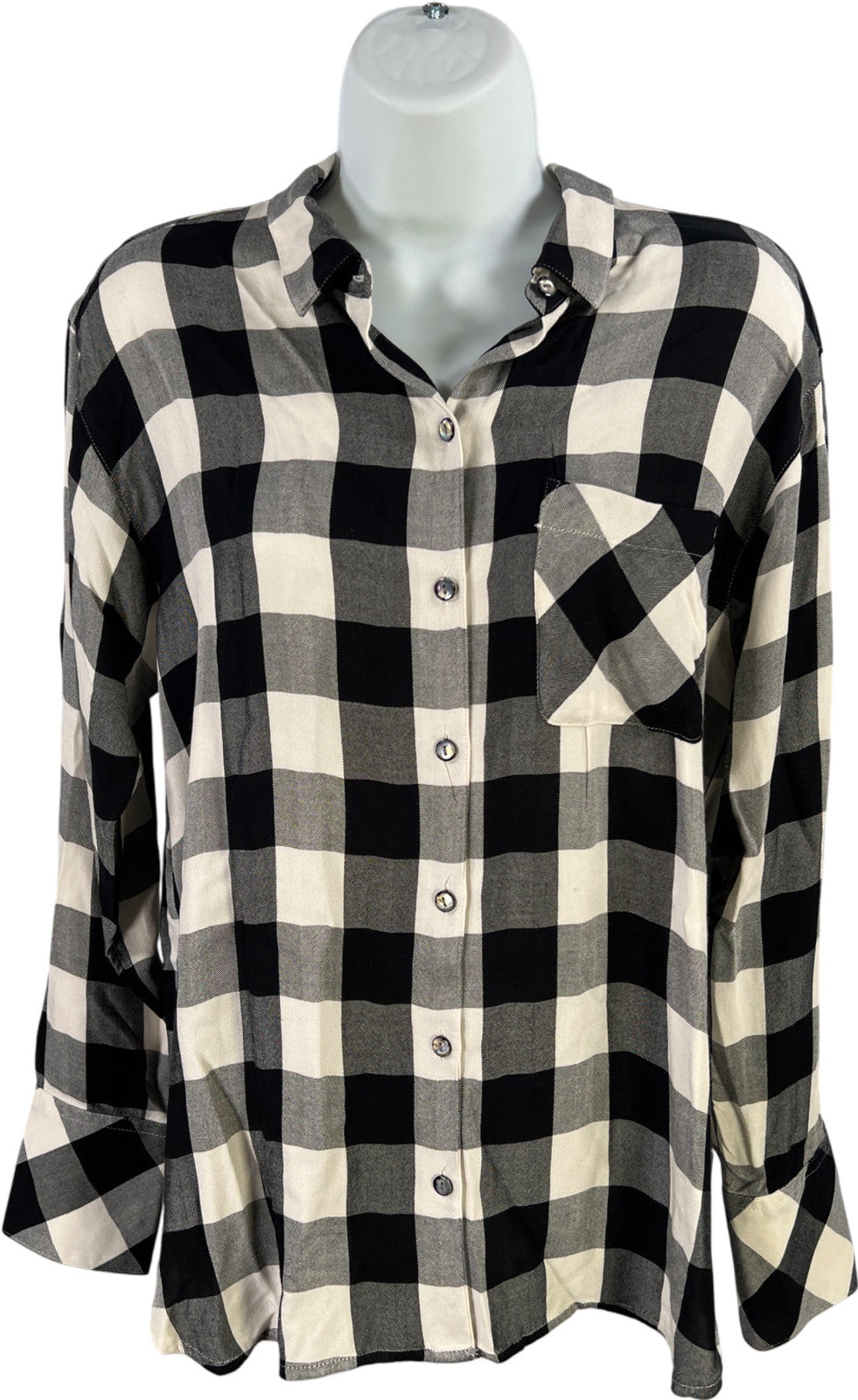 J.Jill Women’s White/Black Plaid Long Sleeve Button Up Shirt - S
