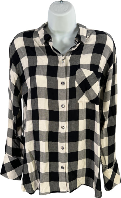 J.Jill Women’s White/Black Plaid Long Sleeve Button Up Shirt - S