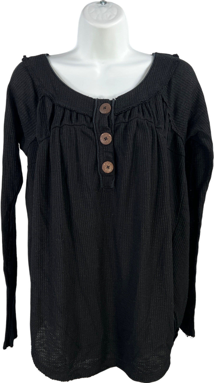 We The Free People Women’s Black Long Sleeve Waffle Knit Sweater - S