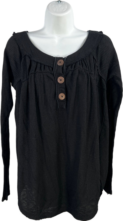 We The Free People Women’s Black Long Sleeve Waffle Knit Sweater - S