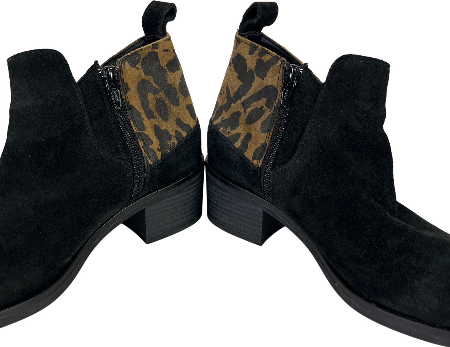 Clarks Women’s Black Suede Animal Print Block Heel Ankle Booties - 6