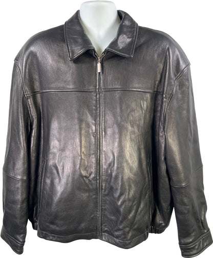 Boston Harbour Men’s Black Leather Full Zip Basic Jacket - XXL