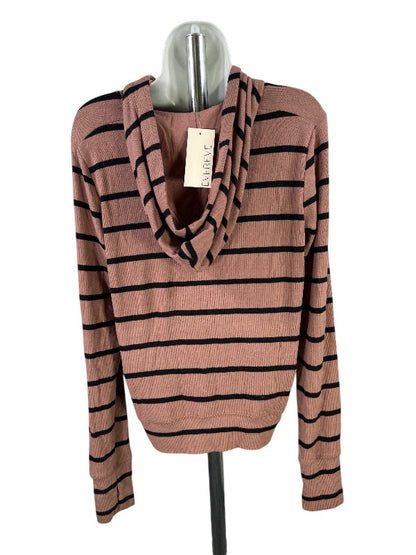 Evereve Women's Brown/Black Striped Long Sleeve Hooded Shirt - S
