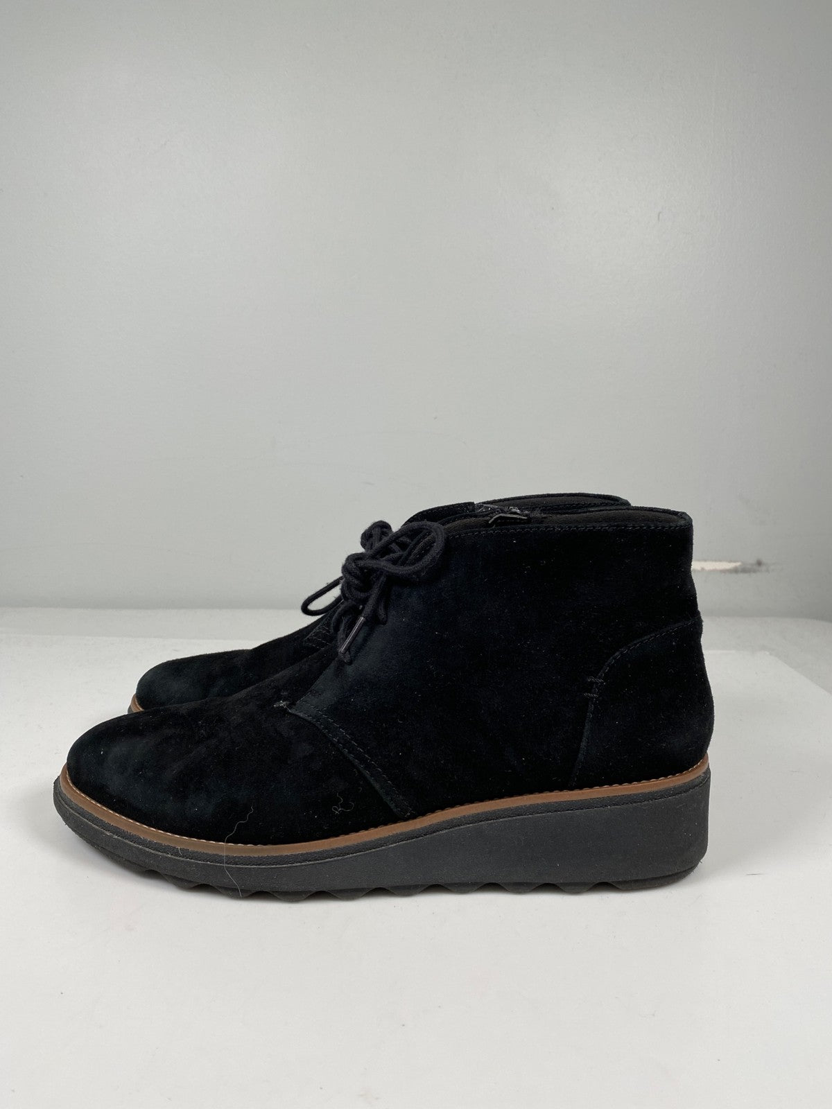 Clarks Collection Women’s Black Suede Sharon Wedge Ankle Boots - 8.5