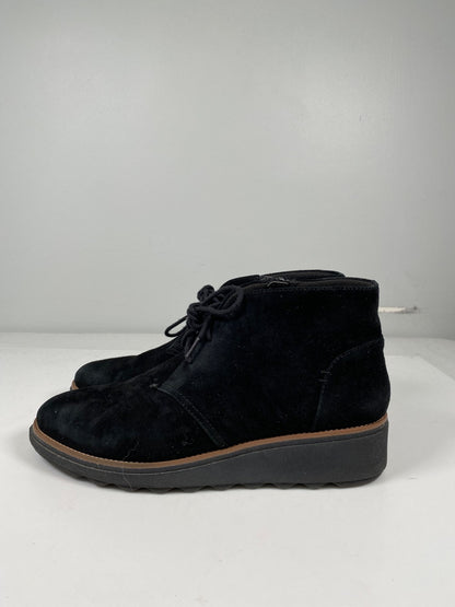 Clarks Collection Women’s Black Suede Sharon Wedge Ankle Boots - 8.5