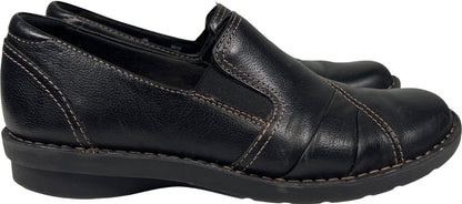 Clarks Women’s Black Leather Slip On Loafer Shoes - 8