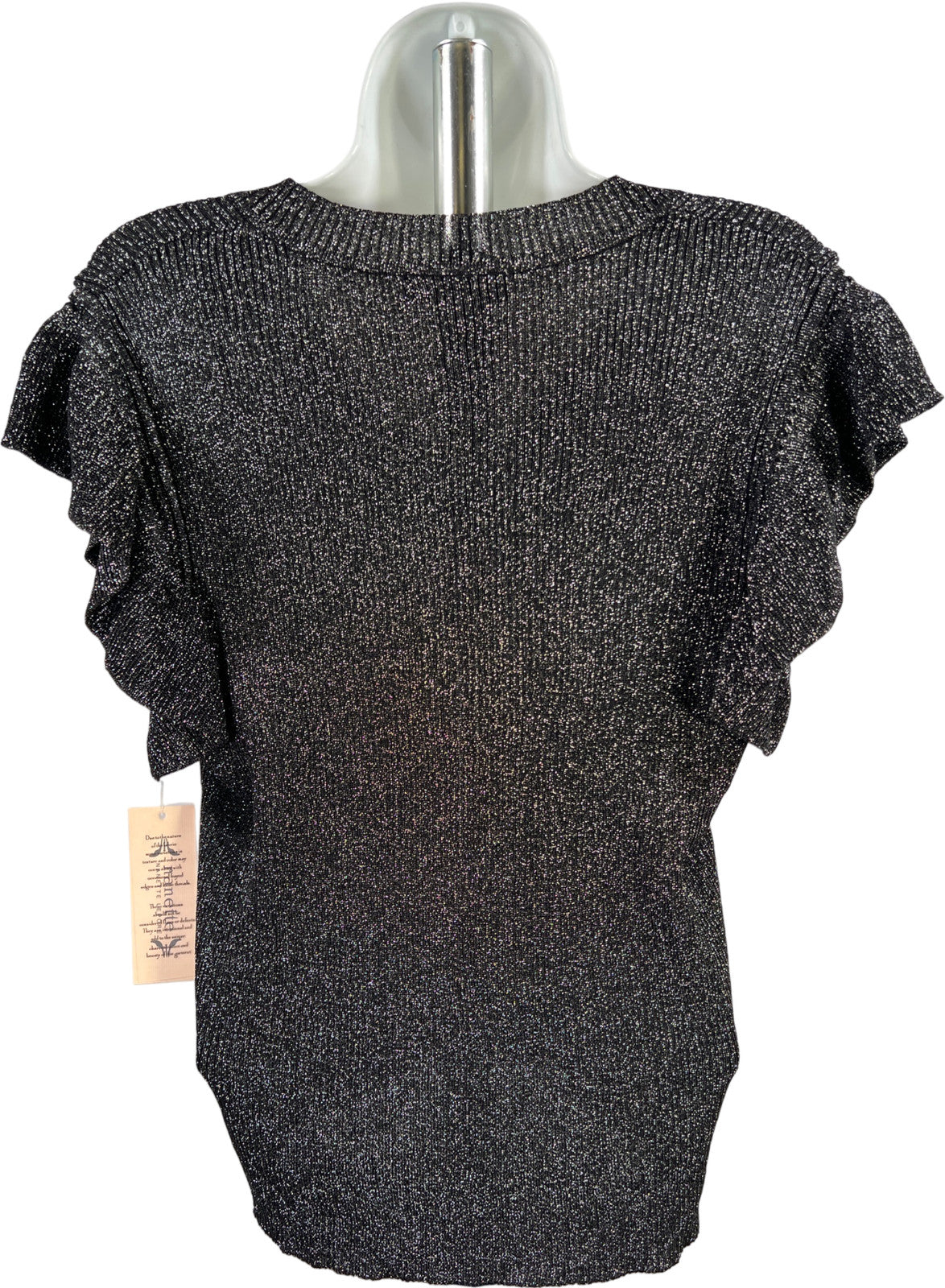 Nanette Lepore Women’s Black Metallic Ruffle Trim Sleeveless Sweater - L