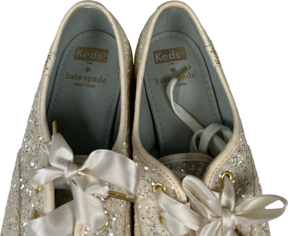 Keds X Kate Spade Women’s Ivory Cream/White Glitter Lace Up Sneakers - 7.5