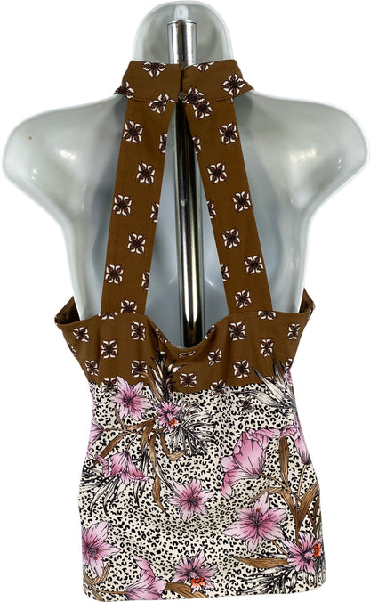 White House Black Market Women’s Brown Floral Halter Neck Top - S