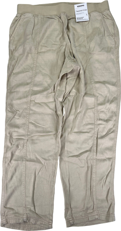 Sonoma Women’s Beige Stretch Pull On Tapered Crop Pants - L