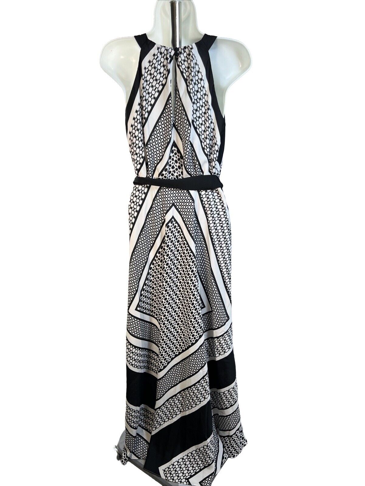 White House Black Market Women's White/Black Sleeveless Maxi Dress - 6