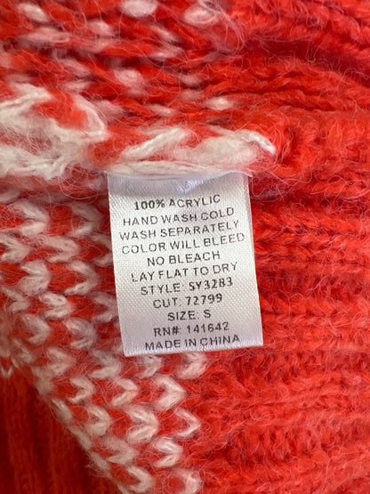 She + Sky Women’s Orange/White Long Sleeve Button Up Chunky Knit Sweater - S