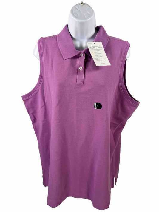NEW L.L Bean Women's Purple Sleeveless Double L Polo - Plus 2X