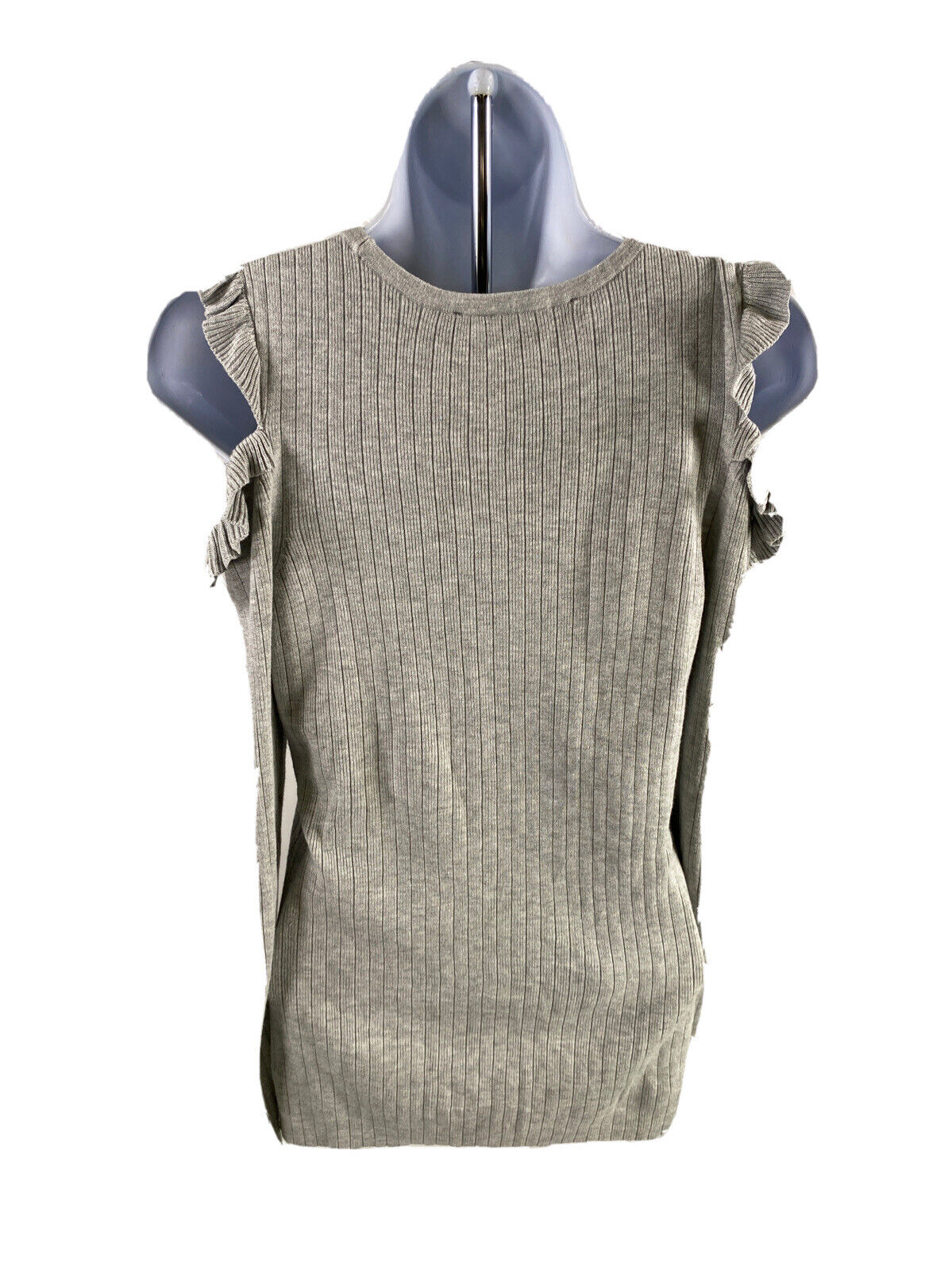 White House Black Market Women's Gray Ruffle Cold Shoulder Sweater - S