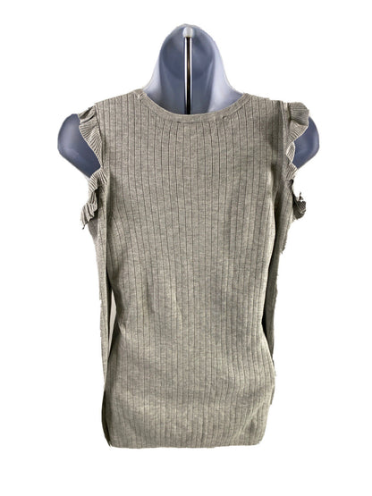 White House Black Market Women's Gray Ruffle Cold Shoulder Sweater - S