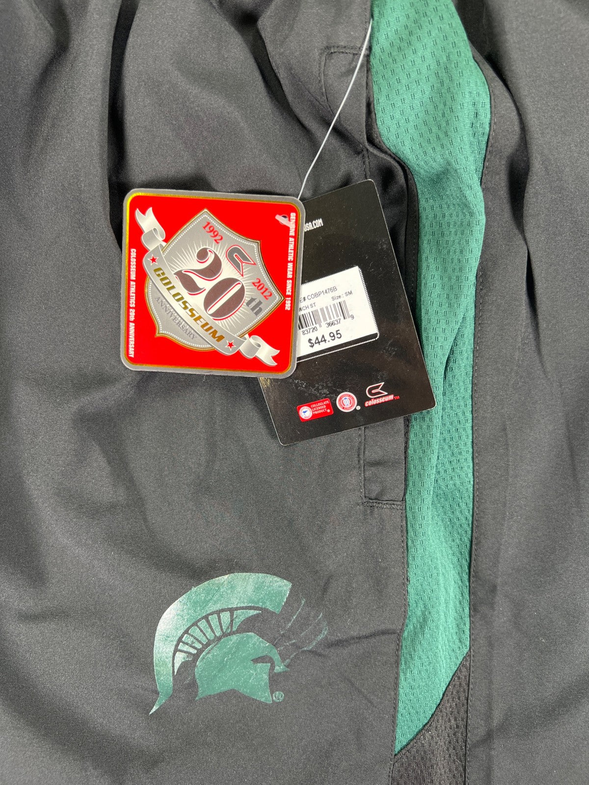 Colosseum Athletics Men’s Black/Green MSU Windbreaker Athletic Pants - S